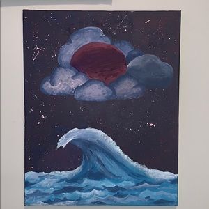 Waves in the night sky canvas painting